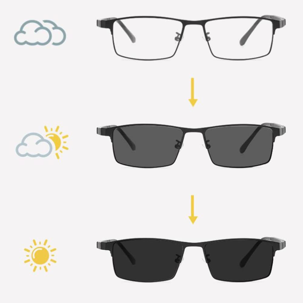 Photochrome Progressive Multifokale Lesebrille Herren Sonnenbrille Rechteck Blaulichtfilter Brille Leicht Presbyopische Brille Schwarz