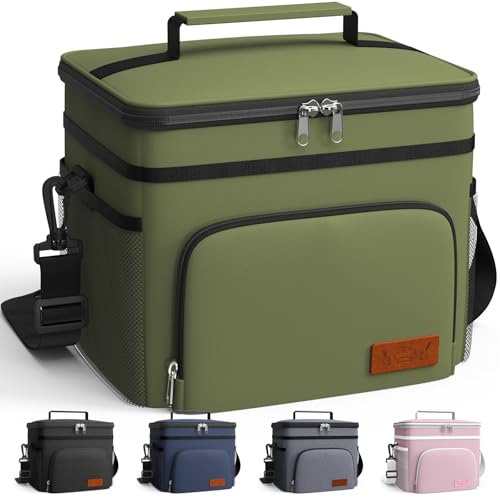 Image of HOTOR Insulated Lunch Box Men Women Leak-Proof Cooler Lunch Bag 9L | 4 Pockets, Adjustable Strap, Ideal for Work, Picnic, Travel, Camping, Gift, Green