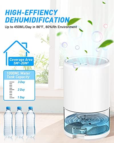 Dehumidifier, Round 1000ML Dehumidifiers for Home Damp, 7 Colour LED Light Small Portable Desiccant Dehumidifiers for Bedroom, Quiet Mini Air Bathroom Dehumidifier Machine with Auto Shut Off for House