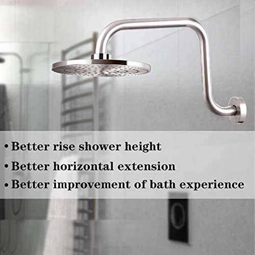 Enoughmen Shower Arm With Flange,13 Inch Stainless Steel S Shape High Rise Shower Head Extension Arm,Wall-Mounted Shower Head Arm Brushed Nickel #TOP3