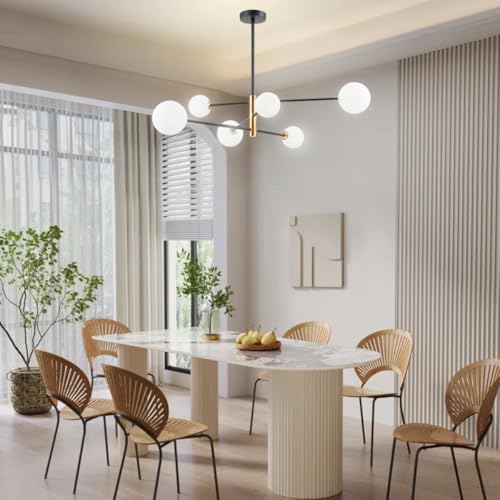 Gimpo, Luminária 6 Globos Vidro 85x48cm Jabuticaba Sputnik Metal Lustre Teto Gimpo KJDD-E-538-PRETO-