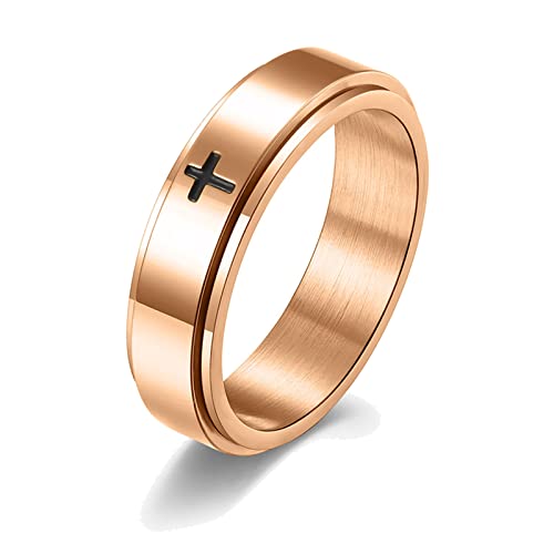 HUASAI Anxiety Ring for Women Fidget Band Ring Moon Sun Star Spinner Rings Stress Relief Rings for Meditation Anti Anxiety Rotating Ring(Cross-R-7)