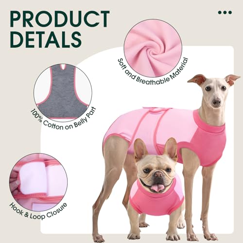 Image of Kuoser Recovery Suit for Dogs, Soft Dog Spay Suit for Female Surgery Recovery, Breathable Dog Neuter Recovery Suit Male, Anti Licking Dog Onesie for Abdominal Wounds Cone Alternatives, Pink XL