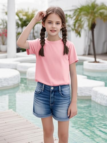Image of Girls Short Sleeve Tee Shirts Kids Summer Crewneck Tops 5-14 Years