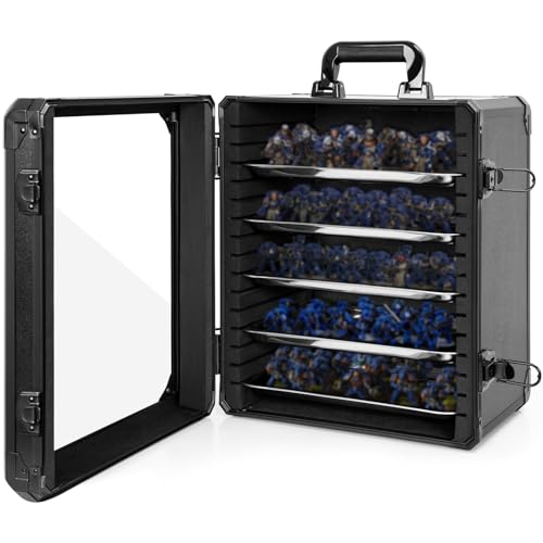 AKOZLIN Miniaturen-Aufbewahrungskoffer Miniaturen-Transportkoffer mit Schloss, 5 magnetischen Metallfächern & Aluminiumrahmen (M-34.29×26.92×39.87cm)