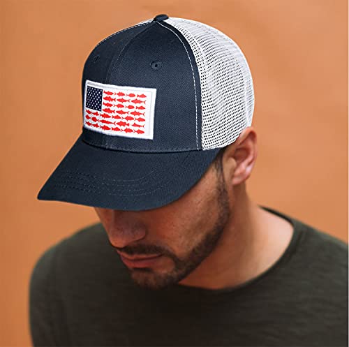 American Fish Flag Trucker Hats - Fishing Gifts For Men - Outdoor Snapback Fishing Hats Perfect For Camping And Daily Use (01.Navy Blue, Osfm) #TOP6