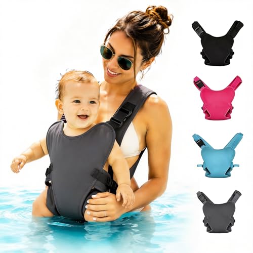 Water Baby Carrier for Swimming, Ergonomic Waterproof Infant Chest Holder for Newborn Toddlers with Adjustable Straps, Lightweight Neoprene Baby Sling for Pool Beach Bath (Grey)