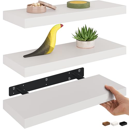 Ballucci Juego de 3 estantes flotantes, estantes de pared de madera de 16 pulgadas, estantes flotantes invisibles para decoración de pared, sala de estar, baño, dormitorio, cocina, 6 pulgadas de