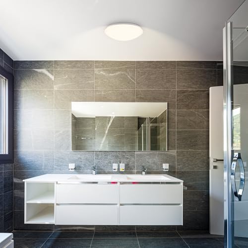 Briloner Leuchten LED Badezimmerleuchte, Badezimmerlampe, Deckenleuchte, IP44, angenehmes warm weißes Licht, Ø 30 cm, Farbe: weiß, 3255-016, 30 x 30 x 10.5 cm