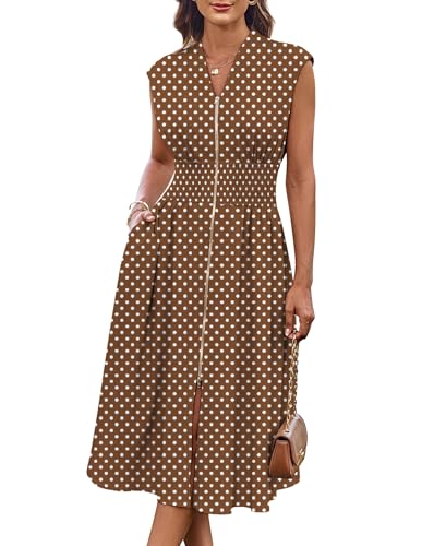 Image of GRACE KARIN Womens Summer Casual Dress, Business Office Work Dresses, Cap Sleeve Zipper Front Flowy Midi Dress with Pockets