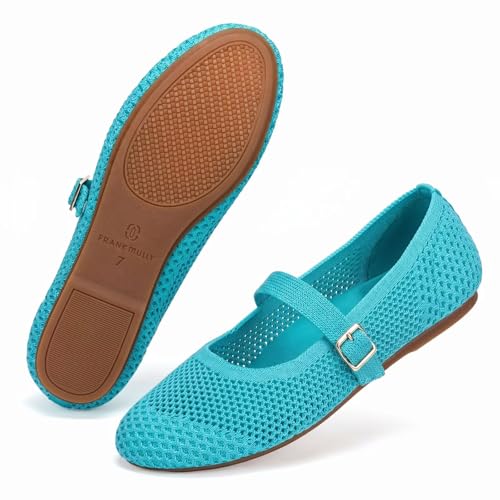 Image of Frank Mully Women's Mary Jane Flats Comfortable Dressy Ballet Flats Casual Round Toe Slip On Washable Knitted Fabric Office Work Woman Shoes
