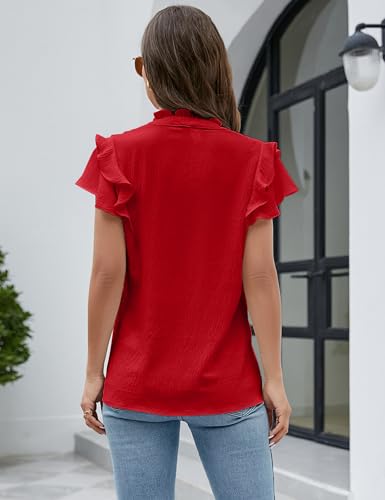Blooming Jelly Womens Dressy Casual Tops Ruffle Short Sleeve V Neck Shirts Elegant Business Work Blouse3