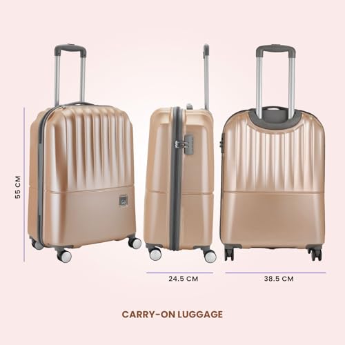 Image of Genie by Safari Palm 55 Cm Cabin Trolley Bag Hard Case Carry-on Polycarbonate 8 Wheels 360 Degree Wheeling Luggage, Suitcase for Travel, Trolley Bags for Travel, Gold