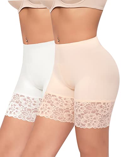 Image of Slip Shorts for Under Dresses Women Anti Chafing Underwear Seamless Boyshorts Panties Lace Under Shorts