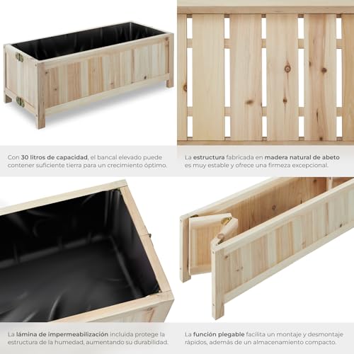 Miniatura 4 de Tectake Jardinera Exterior Rectangular En Madera De Abeto, Ideal Para Huerto Urbano Terraza, Cultivar Semillas De Plantas Aromaticas, Jardineras Exterior Grandes - 30 X 70 X 25 Cm