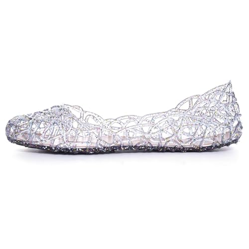Image of Stunner Women Beach Jelly Shoes Slip On Crystal Summer Hollow Ballet Flats | Summer Cool PVC Breathable Outdoor Indoor Dressy Flat Sandals for Holiday Shopping Spa Swimming Pool