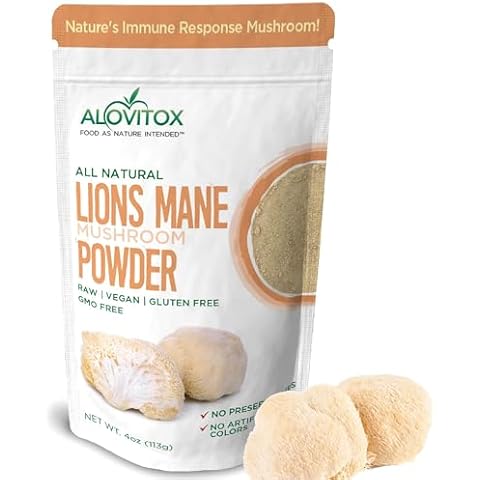Alovitox Organic Lions Mane Mushroom Powder | Natural Superfood for Brain, Energy, & Immune Health | Non-GMO, Vegan, Gluten Free, 4 Oz Cover