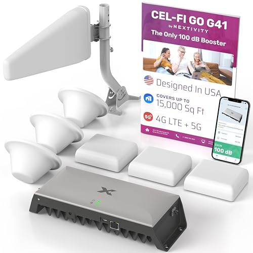 CEL-FI GO G41 | Cell Phone Booster for Home | 4G, 5G, AT&T, Verizon & T-Mobile | Up to 15,000 Sq Ft Coverage | 100 dB Cell Phone Signal Booster | FCC Approved | 3 Antenna Kit