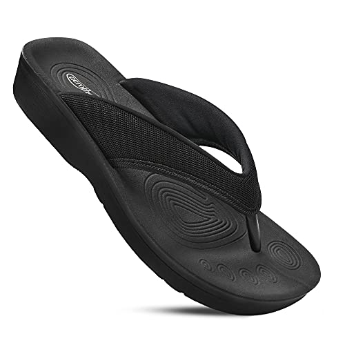 AEROTHOTIC Women's Strait Orthotic Thong Sandals (UK 7, Blac