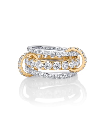 PAVOI 14K Gold Plated Chunky Interlocking Mixed Metal Ring for Women - Two Tone Connected Bands Interlock Stackable Rings for Women - Cubic Zirconia Interlocked Statement 3 Multi-Band Fashion Jewelry - Size 6