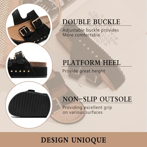 Women's Platform Clogs Sandals Cork Footbed with Comfort Double Buckles, Summer Platform Slides Mules, Summer Beach Comfort Wide Widths Availab3