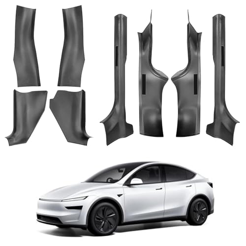 8PCS Door Sill Protector for Tesla Model Y Juniper 2025-2026 Carbon Fiber Pattern Entry Guard with Extended A&B&C Pillar Protection Anti-Kick Waterproof PP Material Interior Scuff Plate Accessories