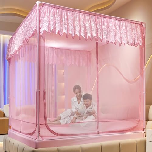Image of Dawnwake Mosquito Net, Anti-Fall Mosquito Neting Bed for Babies /Adult /Outdoor,Portable Foldable Travel /Camping Mosquito Net Tent, Suit for King Size Bed (Pink, 200 * 180cm)