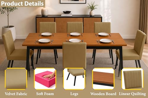 Image of Rosebell 6 Seater Dining Table Set with Cushioned Chairs | Modern Dining Table for Home, Dining Room & Kitchen | Black Metal Legs | Golden