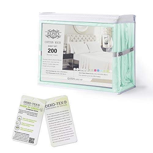 ELINEN Queen Percale Bed Sheets, 200 Thread Count Cotton Polyester Blend Sheet,Wrinkle Free,Breathable,Crisp Refreshing Feeling, 60 Cotton 40 Polyester Cotton Rich Sheets 4 PC(Sea Foam Green,Queen) by ELINEN - Used condition - Image 9