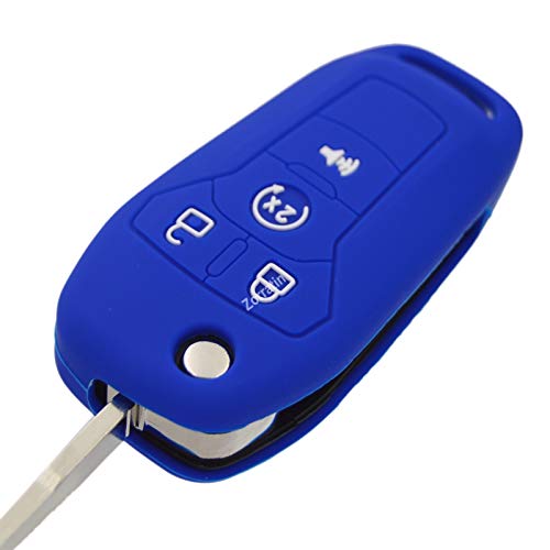 Image of Silicone Rubber Key Fob Covers Protector for Ford F150 F250 F350 F450 F550 Raptor Ranger Transit Fusion Bronco Lightning Maverick XLT (Flip Key)
