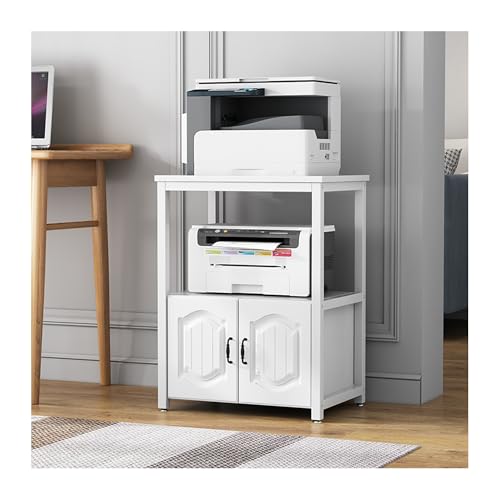Soporte para impresora de 3 niveles con archivador, estante Sto para oficina en casa, organizador de archivos A4, estantes abiertos, blanco, 55 x 50 cm