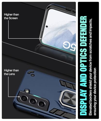 Image of WOW IMAGINE Shock Proof Back Case Mobile Cover for Samsung Galaxy S21 5G | Back Cover Case (Tough Armor | Hybrid PC + TPU | Ring Holder & in-Built Kickstand | Blue)