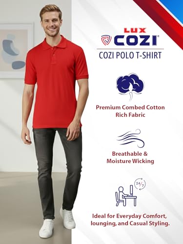 Image of Lux Cozi Men's Cotton Solid Polo Tshirt | Collar Tshirts | Half Sleeves | Stylish & Premium All Day Wear | Pack of 1