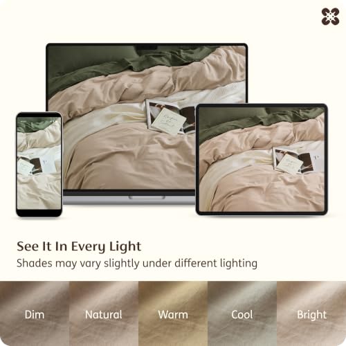 Image of Bedsure PureWoven 100% Washed Cotton Duvet Cover Only, King, Frosted Almond | 1 Duvet Cover, No Pillow Shams, Linen Like Textured, Lightweight & Breathable for All Seasons, Zipper Closure, 8 Corner Ties
