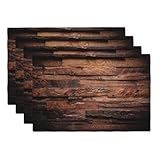 DOUYINSI Dark Wood Placemats Set of 4 Vintage Natural Wooden Board Rustic Farmhouse Style Linen Place Mats Washable Table Mats 12x18 Inch for Kitchen Dining Decoration
