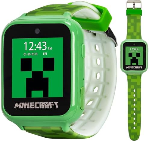 Minecraft Kids LED Smartwatch with 10 Creeper and Mob Watch Faces, Step Counter, Selfie Camera, Video Recorder, Voice Recorder, Timer, Fun Games, Calculator, and Wallpapers โ Fits Wrists 5.5"-8.0"