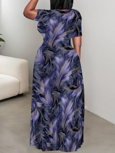 Image of PinkPatty Plus Size Dress for Women Casual Crew Neck Short Sleeve Maxi Dress Oversized Summer Beach Dresses with Pockets