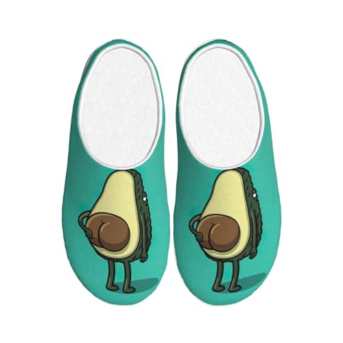 EdWal Pantuflas cálidas de invierno con estampado de aguacate, antideslizantes, de felpa, relajantes en casa, para mujeres y hombres, Black, 39 EU