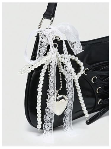 Image of Verdusa Women's Y2K Purse Coquette Bow Tie Vintage Shoulder Bags Lace PU Leather Kawaii Handbag