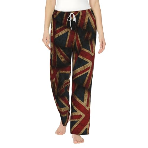 Pantalon de pyjama en polaire femme style vintage avec drapeau britannique coloris rétro