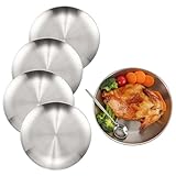 ZHYUAN 4 piezas 20 cm Platos Redondos de Acero Inoxidable,platos redondos de metal,vajilla redonda de acero inoxidable,platos planos de metal, para camping, picnic, senderismo, cocina