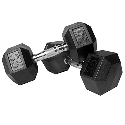 XMark Hex Dumbbells, Rubber Coated, 35 Pound Pair