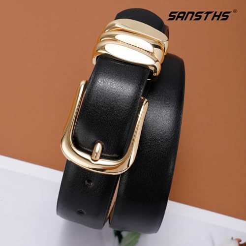 SANSTHS Belts for Women for Jeans Pants Dresses, Plus Size Belts for Women with Fashion Gold Buckle2