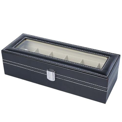 Générique Boîtier de Montre - PU Cuir 30x11x8cm | Organisateur de support de étanche pour hommes avec 6 emplacements avec doublure douce, oreillers de montre amovibles, étui de voyage | Boîte à C