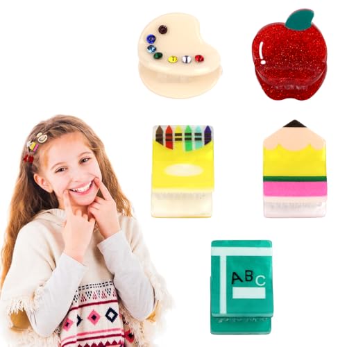 Ondder 5 PCS Cute Teacher Hair Clips for Women Mini Claw Clips Back to School Hair Accessories Teacher Gifts
