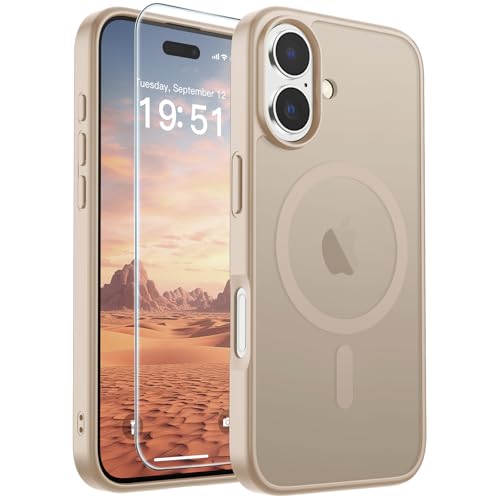 Image of SUPFINE Magnetic for iPhone 17 Case (Compatible with MagSafe)(Military Grade Drop Protection) Translucent Matte Shockproof with Anti-Fingerprint Phone Cover,Desert Gold