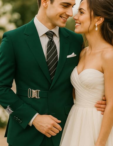 MoranX Casual Men's Suits Slim Fit 2 Piece Prom Tuxedos Buckle Jacket Blazer+Pants Wedding Party3