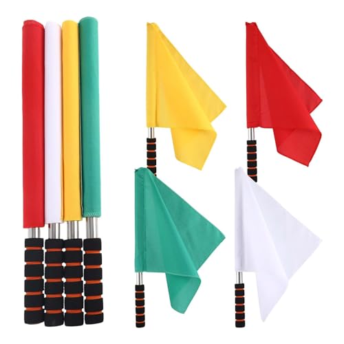 Image of BESPORTBLE 4Pcs Referee Flags Set with Stainless Steel Poles High Visibility Hand Signal Flags for Football and Rugby Linesman Non-Slip Sponge Grip for Match Officials and Training