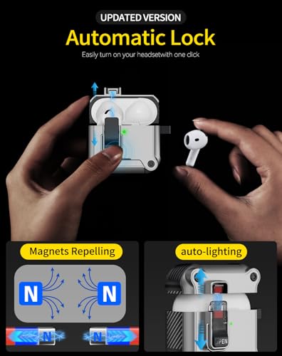 Image of Pohgelan for AirPods 4 Case with Safety Lock-Silver | Magnetic Automatic Lock with Cleaning Kit&Keychain,Compatible with Magsafe
