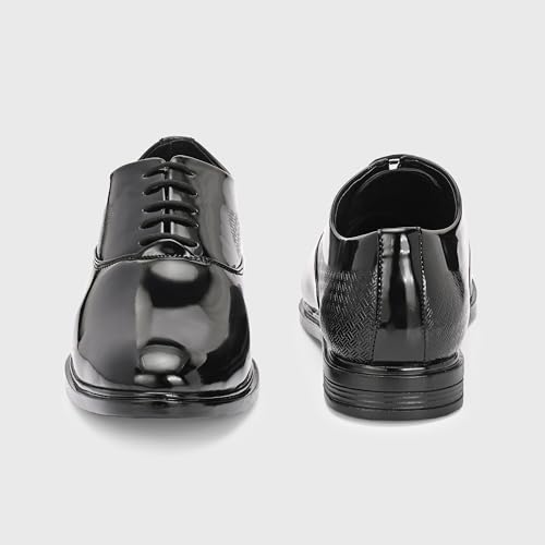 Image of Centrino Men's Formal Glossy Lace-Up Shoes | Patent Leather Oxford Dress Shoes|Comfortable Pointed Toe Formal Shoe| Stylish Looking Footwear for Formal Business Wedding & Office Shoes (9357)